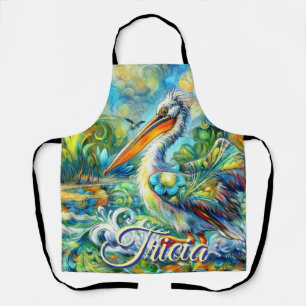 Pelican Bird in Wonderland Floral Personalised Apron