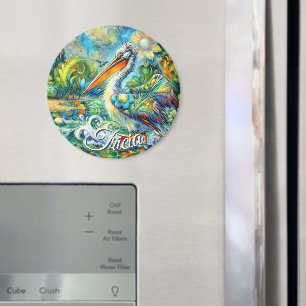 Pelican Bird in Wonderland Floral Personalised Magnet