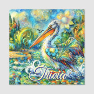 Pelican Bird in Wonderland Floral Personalised Name Tag