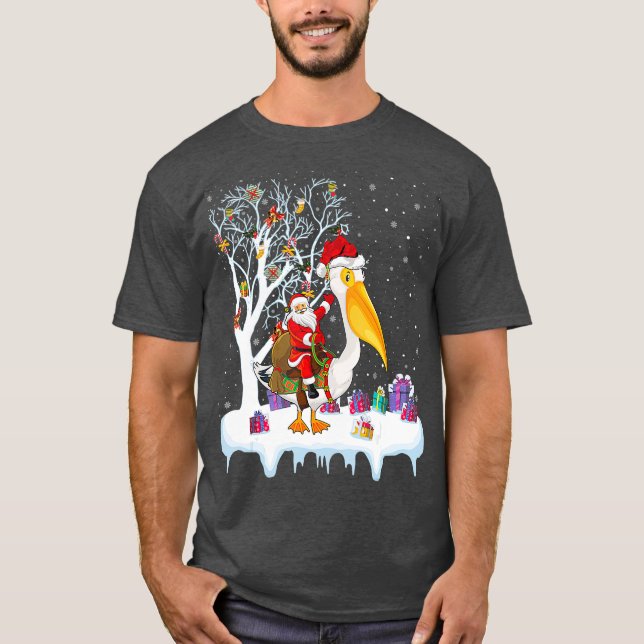 Pelican Bird Lover Xmas Gift Santa Riding T-Shirt (Front)