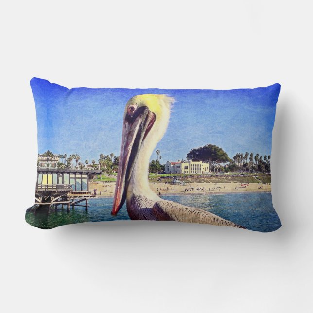 Pelican Bird Ocean Beach Pier Photo Modern Bold Lumbar Cushion (Front)