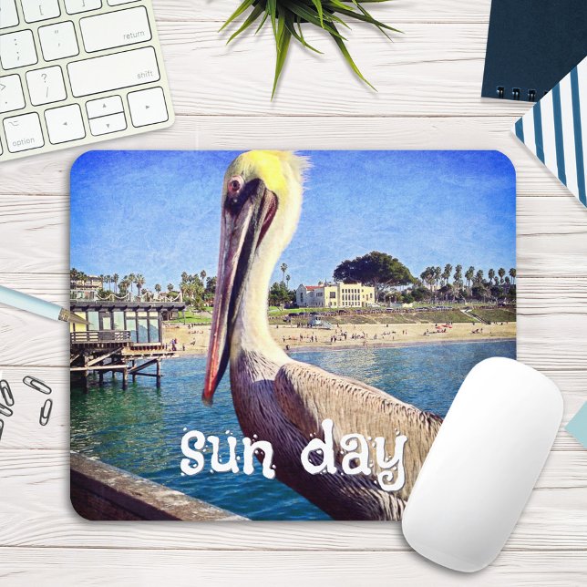 Pelican Bird Ocean Beach Pier Photo Sun Day Mouse Pad (Creator Uploaded)