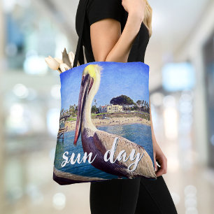 Pelican Bird Ocean Beach Pier Photo Sun Day Quote Tote Bag