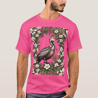 Pelican Bird Surrounded By Magnolia Flowers Oversi T-Shirt