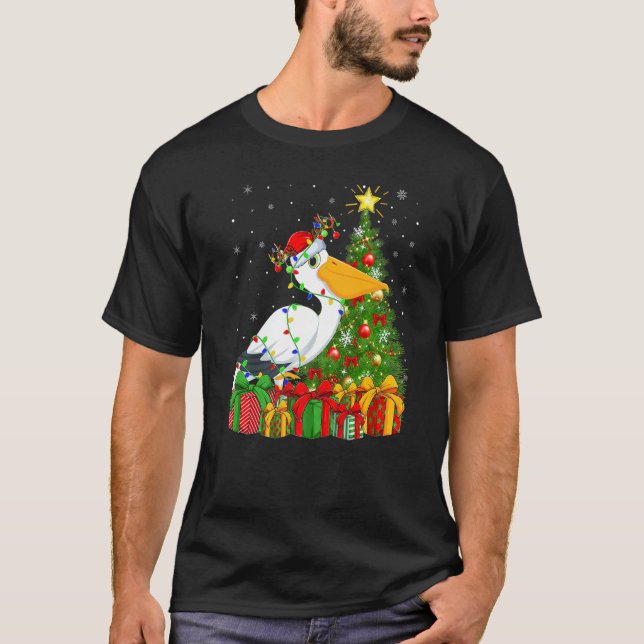 Pelican Bird  Xmas Holiday Santa Pelican Christmas T-Shirt (Front)