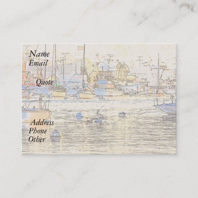 Pelican Birds Sailboats Boats Harbour Ocean Sea Business Card (Front)