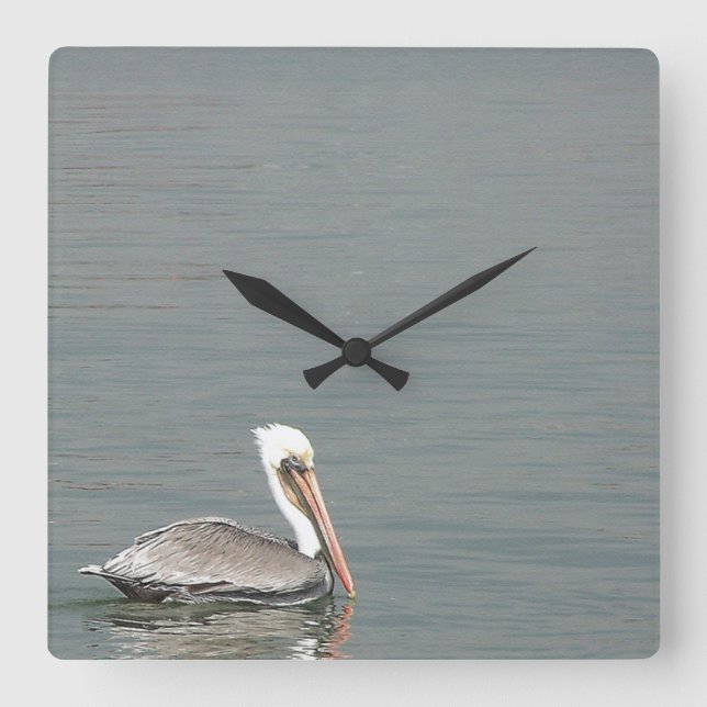 Pelican Birds Wildlife Animals Beach Ocean Square Wall Clock (Front)