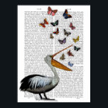 Pelican & Butterflies Poster<br><div class="desc">Pelican & Butterflies by Fab Funky.  Features butterflies flying out of a pelican's mouth. | 190004D</div>