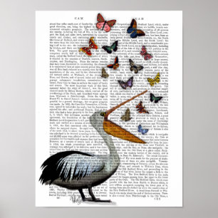 Pelican & Butterflies Poster