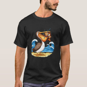 Pelican Catching Fish Beach Waves Scene T-Shirt