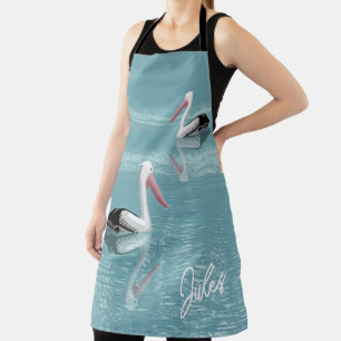 Pelican Couple Paddling Calm Aqua Water add Name Apron