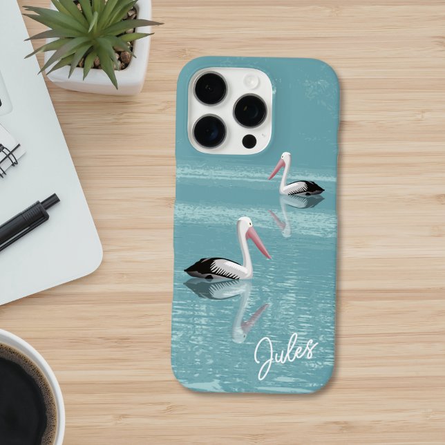 Pelican Couple Paddling Calm Aqua Water add Name Case-Mate iPhone Case (Creator Uploaded)