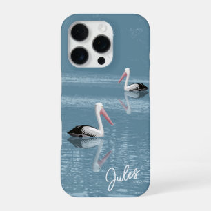 Pelican Couple Paddling Calm Blue Water add Name iPhone 16 Pro Case