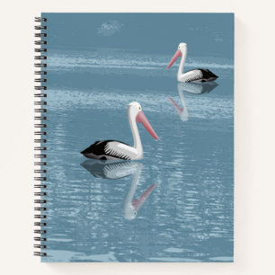 Pelican Couple Paddling Calm Blue Water Greeting Notebook