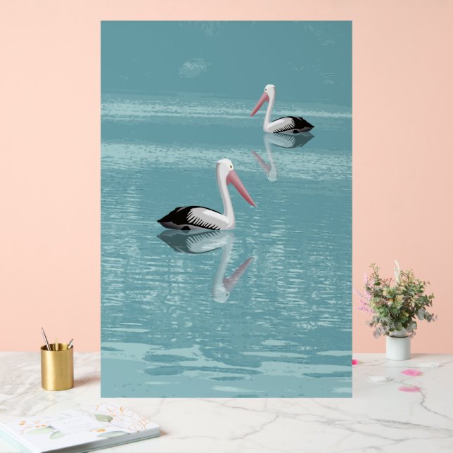 Pelican Couple Paddling on Calm Aqua Water Acrylic Sign (Wedding)