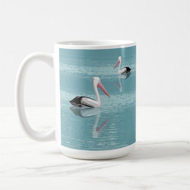 Pelican Couple Paddling on Calm Aqua Water Coffee Mug (Left)