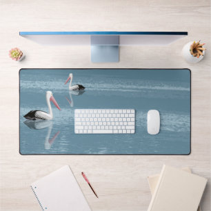 Pelican Couple Paddling on Calm Blue Water Desk Mat