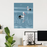 Pelican Couple Paddling on Calm Blue Water