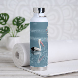 Pelican Couple Paddling on Calm Blue Water, Water Bottle