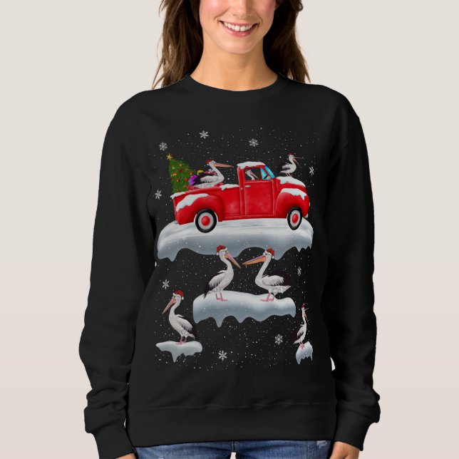 Pelican Driving Christmas Tree Red Truck Pelican C Sweatshirt (Front)