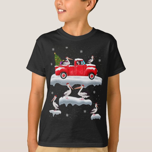 Pelican Driving Christmas Tree Red Truck Pelican C T-Shirt (Front)