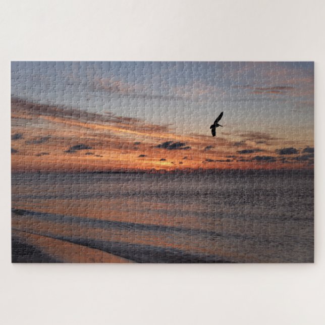 Pelican Flying at Sunrise, Dauphin Island, Alabama Jigsaw Puzzle (Horizontal)