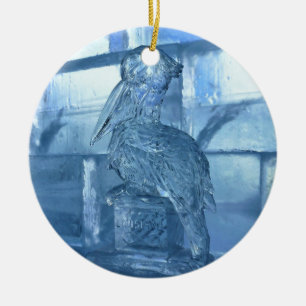 Pelican Ice Sculpture, Quebec, Canada Ceramic Ornament