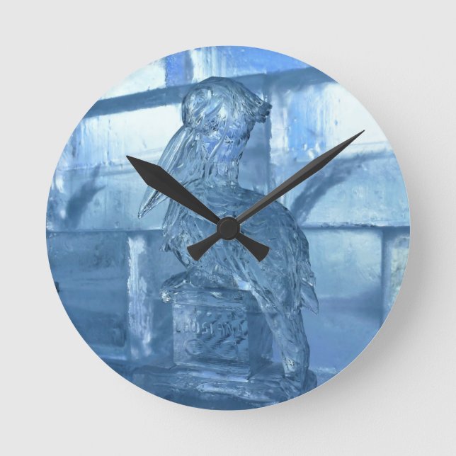 Pelican Ice Sculpture, Quebec, Canada Round Clock (Front)