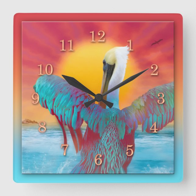 PELICAN ISLAND SUNSET SQUARE WALL CLOCK (Front)