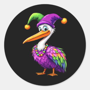 Pelican Mardi Gras Carnival Lover Mens Womens Kids Classic Round Sticker