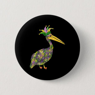Pelican Mardi Gras Women's Pelican Mardi Gras Carn 6 Cm Round Badge