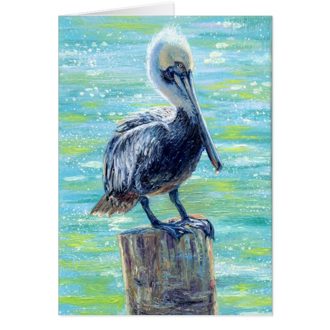 "Pelican on a Pole" Blank Note Card (Front)