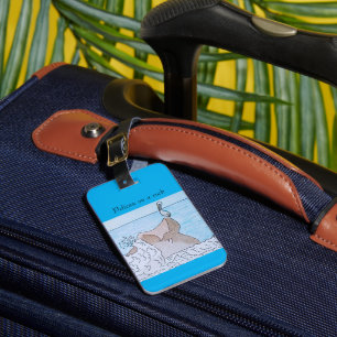 Pelican on a rock near ocean waves luggage tag