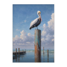 Pelican on a weathered dock pole