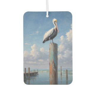 Pelican on a weathered dock pole car air freshener