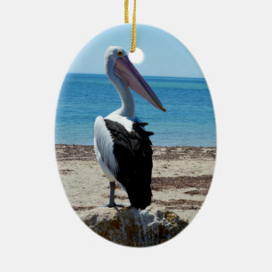 Pelican On Beach Rock, Ceramic Tree Decoration