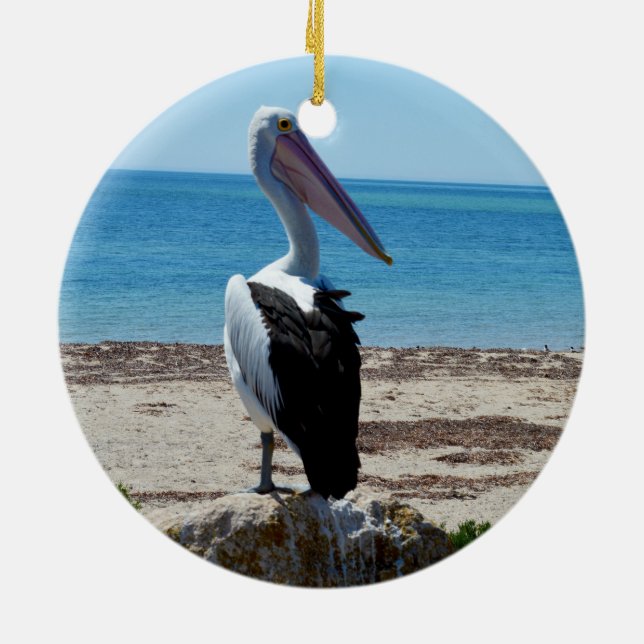 Pelican On Beach Rock, Ceramic Tree Decoration (Back)