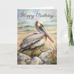 Pelican on the Beach Birthday Card