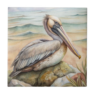 Pelican on the Beach Ceramic Tile