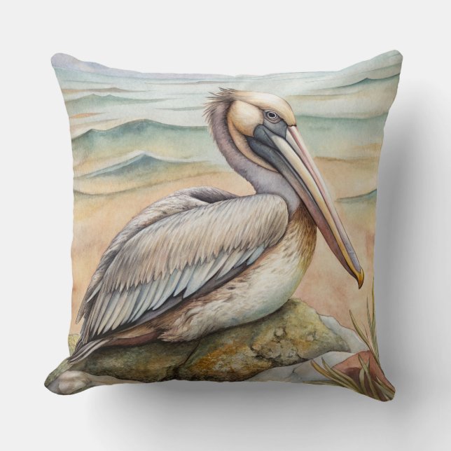 Pelican on the Beach Cushion (Front)