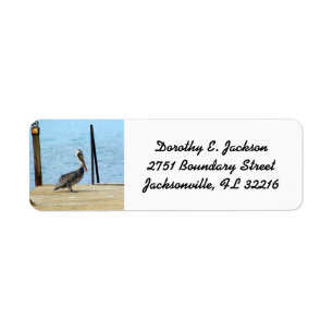Pelican on the pier, Curacao, Photo Return Address Label