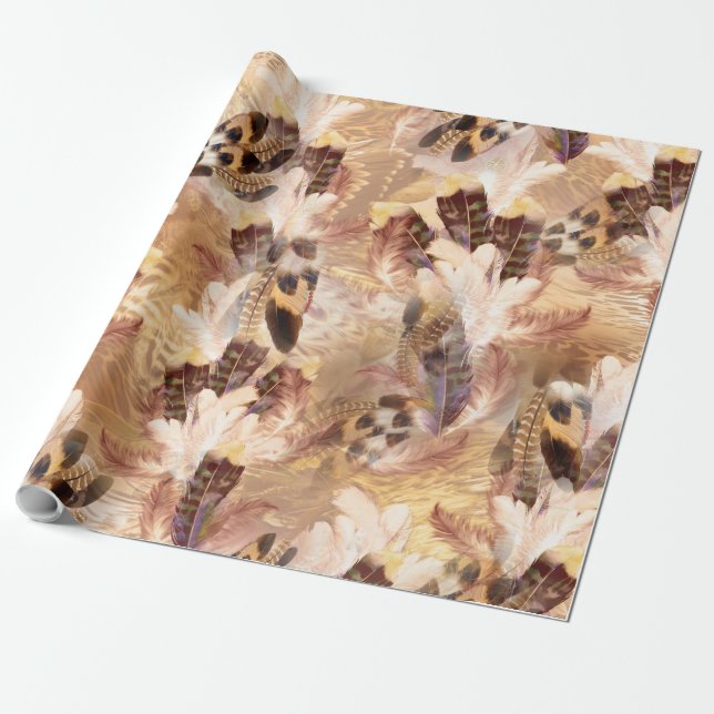 Pelican or Hawk Feather pattern Wrapping Paper (Unrolled)