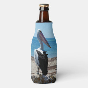 Pelican Perched On A Beach Rock, Bottle Cooler