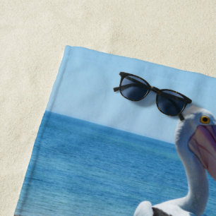 Pelican Perched On A Beach Rock, Towel