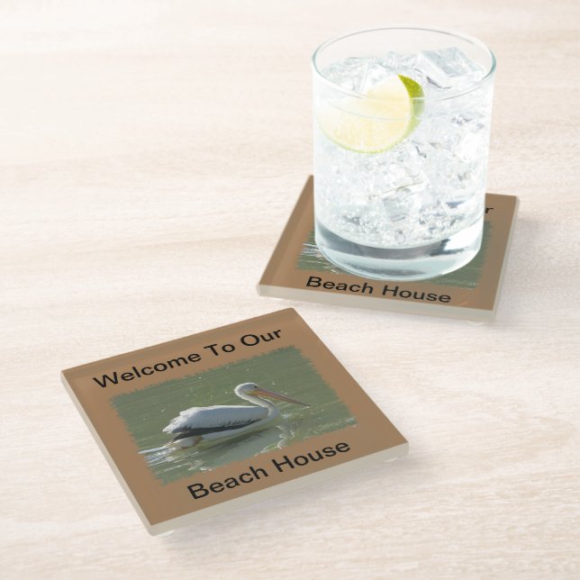 Pelican Photo Coastal Bird Summer Beach House Glass Coaster (Angled)