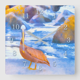 PELICAN PLAYGROUND CORONADO BEACH CA SQUARE WALL CLOCK