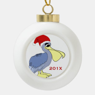Pelican Santa Christmas Keepsake Ceramic Ball Christmas Ornament