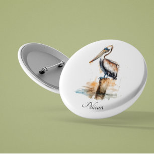 pelican standing on a pole, customisable 3 cm round badge