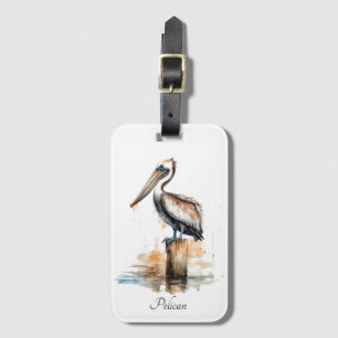Pelican standing on a pole customisable luggage tag
