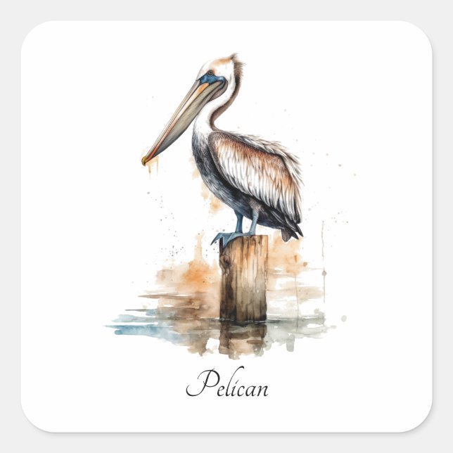 Pelican standing on a pole customisable square sticker (Front)